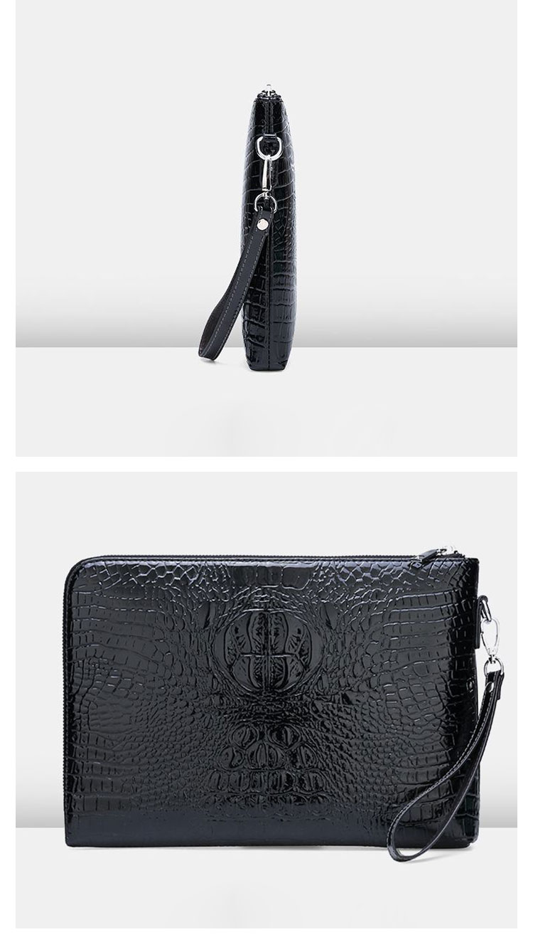 Whatna 2way革 クロコダイル型押し セカンドバッグ メンズ クラッチ バッグ lファスナー A4 6枚カード収納 小銭入 カジュアル フォーマル 冠婚葬祭 結婚式 バッグ紳士用 男性用 黑 ブラウン ネイビー（chi8815） 4