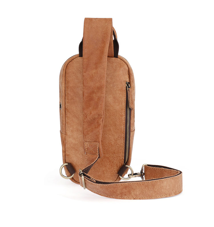 Whatna牛革 斜めがけ ボディバッグ ワンショルダー メンズ 本 革 厚手 レザー イヤホン穴USBポート付きブラウン 6938 2