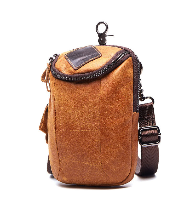 Whatna 2way 牛革 ミニショルダーバッグ メンズ ウエストバッグ ポーチ 厚手本 革 縦型 小さめ メッセンジャーバッグ 通学 通勤バッグ ショルダーミニポーチ 軽量 実用 自転車かばん プレゼント男性(6331) 2
