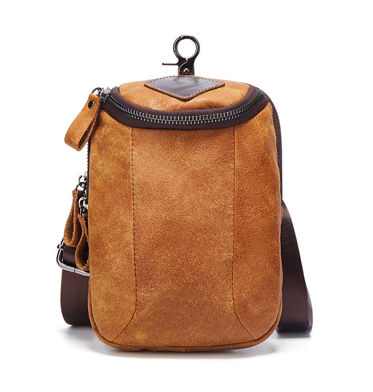 Whatna 2way 牛革 ミニショルダーバッグ メンズ ウエストバッグ ポーチ 厚手本 革 縦型 小さめ メッセンジャーバッグ 通学 通勤バッグ ショルダーミニポーチ 軽量 実用 自転車かばん プレゼント男性(6331) 1