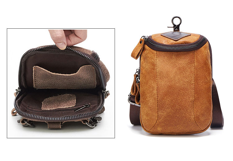 Whatna 2way 牛革 ミニショルダーバッグ メンズ ウエストバッグ ポーチ 厚手本 革 縦型 小さめ メッセンジャーバッグ 通学 通勤バッグ ショルダーミニポーチ 軽量 実用 自転車かばん プレゼント男性(6331) 6