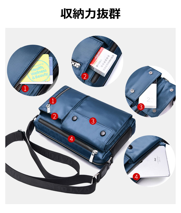 Whatnaショルダーバッグ メンズ メッセンジャーバッグ 頑丈 軽量 横型 B5 10.5インチipad収納可 オックスフォード布 防水 耐磨耗 ビジネスバッグ 小さい 斜めがけ バッグ 男性用 紳士用 黒 ブルー 507-1 7