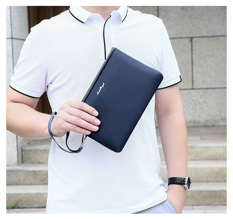 Whatna クラッチ  バッグ メンズ バッグ セカンドバッグ 小きめ ipadmini収納可 化粧かばん 手持ちバッグ 結婚式 バッグ 冠婚葬祭バッグ 男性用 紳士用 通勤用 黒 青(banzhe-1910) 10