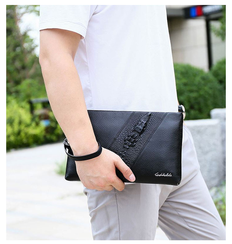 Whatna 2way牛革セカンドバッグ メンズ クラッチ バッグ 厚手 本革 レザー カード6枚  IPAD9.7収納可 ビジネス カジュアル フォーマル 冠婚葬祭 結婚式 バッグ紳士用 男性用 黒 fei-1160 9