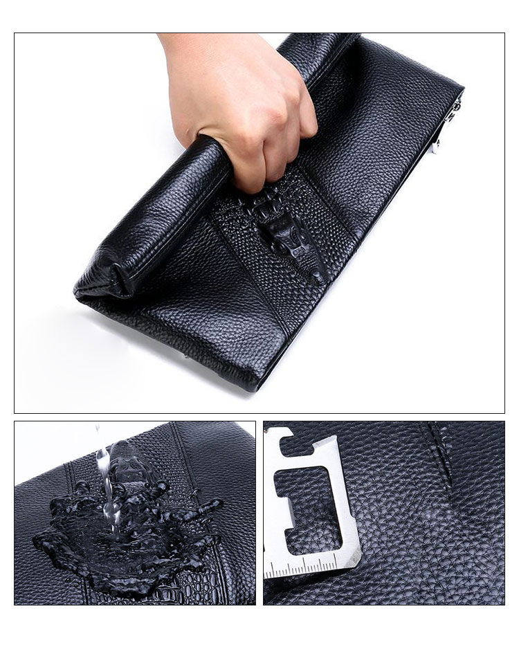 Whatna 2way牛革セカンドバッグ メンズ クラッチ バッグ 厚手 本革 レザー カード6枚  IPAD9.7収納可 ビジネス カジュアル フォーマル 冠婚葬祭 結婚式 バッグ紳士用 男性用 黒 fei-1160 6