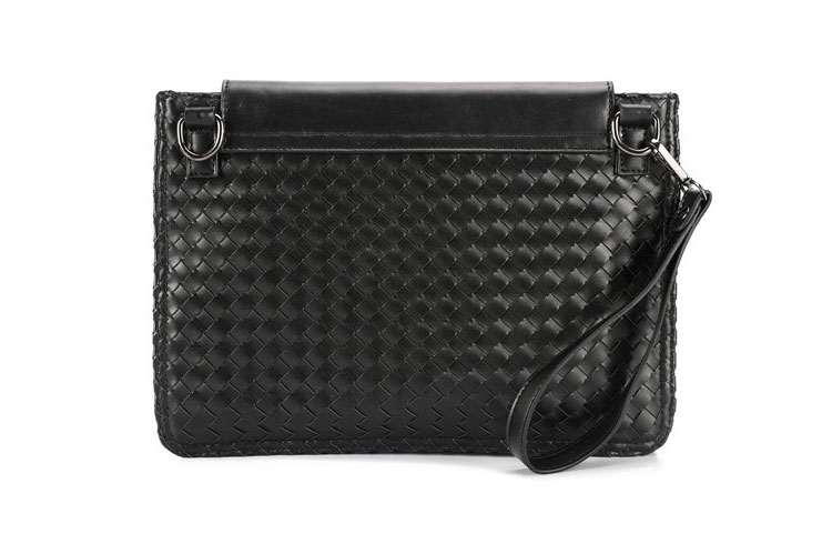 Whatna 手作り編み込み 2way牛革 セカンド バッグ メンズ バッグ [クラッチ ショルダー 肩掛け 結婚式 バッグ]  厚手 本 革 A4 手持ちバッグ ビジネス フォーマル 冠婚葬祭 バッグ 紳士用 男性用 黒（8813） 2