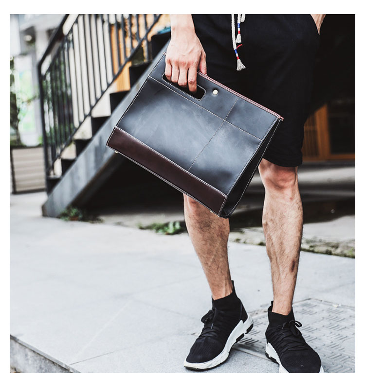 2WAY 革 セカンド バッグ メンズ バッグ [クラッチ ショルダー 肩掛け 結婚式 バッグ] B5 6枚カード収納13.3インチipadair収納可 手持ちバッグ ビジネス カジュアル フォーマル 冠婚葬祭 紳士用 男性用 黒（8827） 5