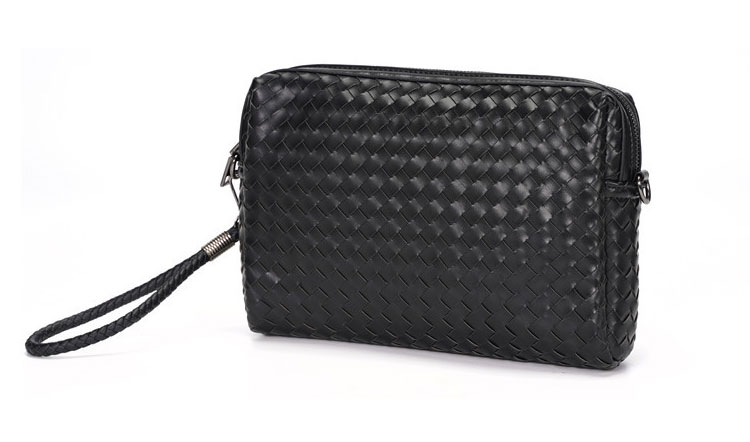 Whatna 2way手作り編み込み 革 セカンドバッグ メンズ バッグ 小きめ [クラッチ ショルダー 肩掛け 結婚式 バッグ]  ipad mini収納可 ビジネス カジュアル フォーマル 冠婚葬祭 バッグ紳士用 男性用 黒YH3096 1