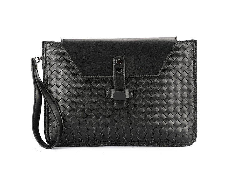 Whatna 手作り編み込み 2way牛革 セカンド バッグ メンズ バッグ [クラッチ ショルダー 肩掛け 結婚式 バッグ]  厚手 本 革 A4 手持ちバッグ ビジネス フォーマル 冠婚葬祭 バッグ 紳士用 男性用 黒（8813） 0