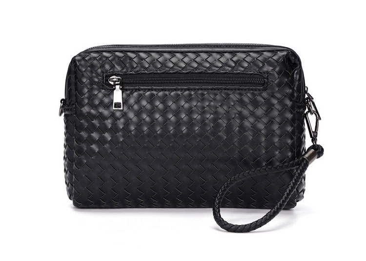 Whatna 2way手作り編み込み 革 セカンドバッグ メンズ バッグ 小きめ [クラッチ ショルダー 肩掛け 結婚式 バッグ]  ipad mini収納可 ビジネス カジュアル フォーマル 冠婚葬祭 バッグ紳士用 男性用 黒YH3096 2