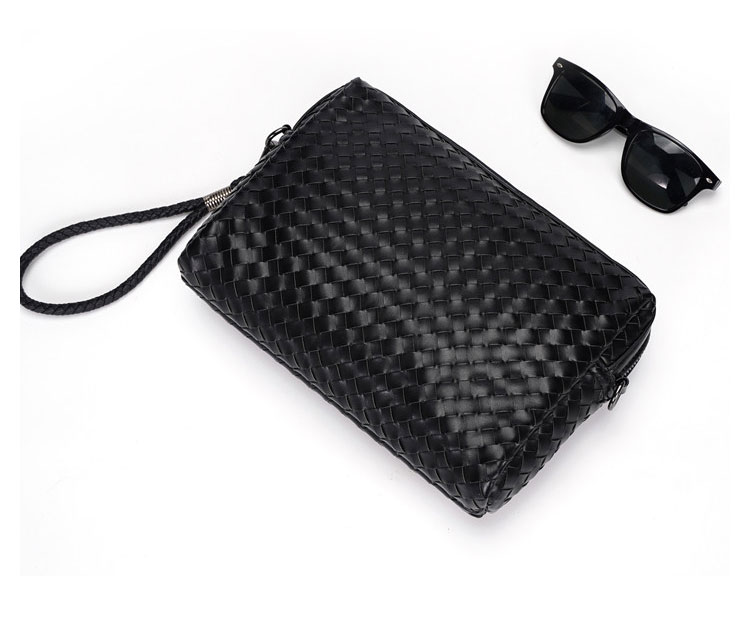 Whatna 2way手作り編み込み 革 セカンドバッグ メンズ バッグ 小きめ [クラッチ ショルダー 肩掛け 結婚式 バッグ]  ipad mini収納可 ビジネス カジュアル フォーマル 冠婚葬祭 バッグ紳士用 男性用 黒YH3096 3