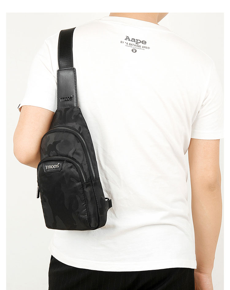 Whatna斜めがけ ボディバッグ ワンショルダー メンズ 本 革 厚手 レザー ポート付き 防水高密度オックスフォード 黑 青  S6092 9