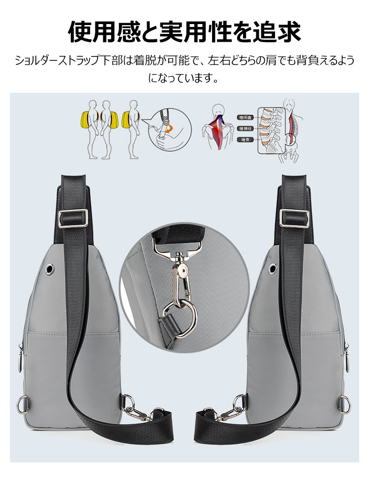Whatna斜めがけ ボディバッグ ワンショルダー メンズ 本 革 厚手 レザー ポート付き 防水高密度オックスフォード 黑 青  S6092 7