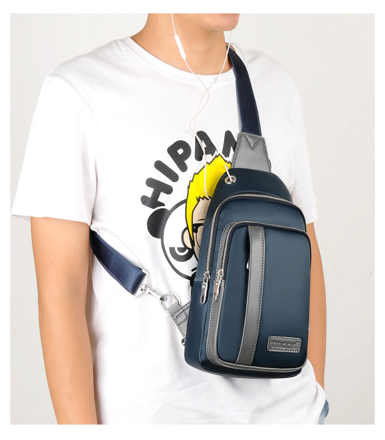 Whatna斜めがけ ボディバッグ ワンショルダー メンズ 本 革 厚手 レザー ポート付き 防水高密度オックスフォード 黑 青  80199 11