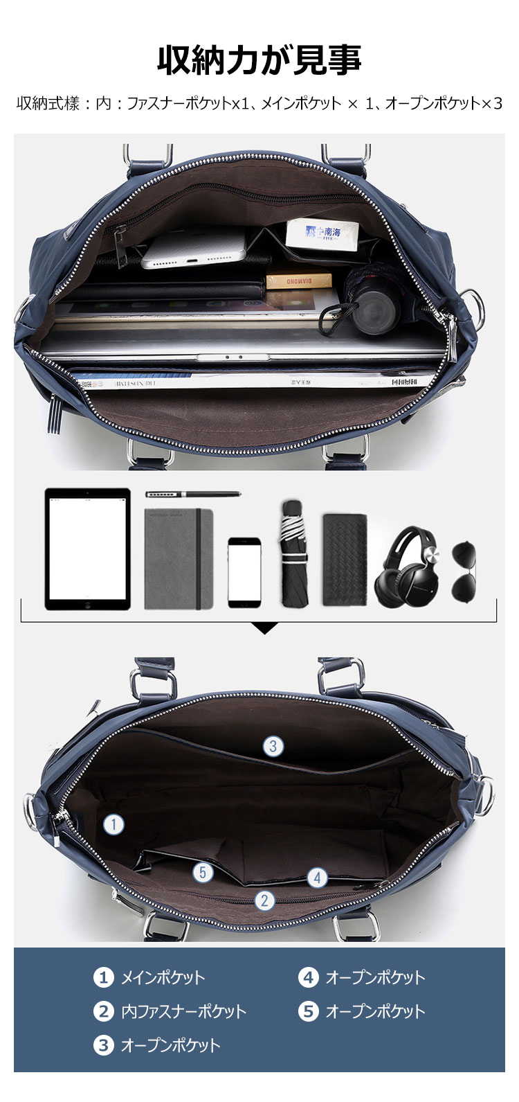 Whatnaショルダーバッグ メンズ メッセンジャーバッグ 手提げバッグ A4 15インチpc 収納可 本革 ビジネス 通勤 通学 斜めがけ バッグ ワンショルダーバッグ自転車 かばん男性用 黒 青（3001） 7