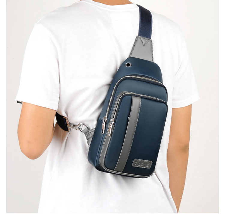 Whatna斜めがけ ボディバッグ ワンショルダー メンズ 本 革 厚手 レザー ポート付き 防水高密度オックスフォード 黑 青  80199 12