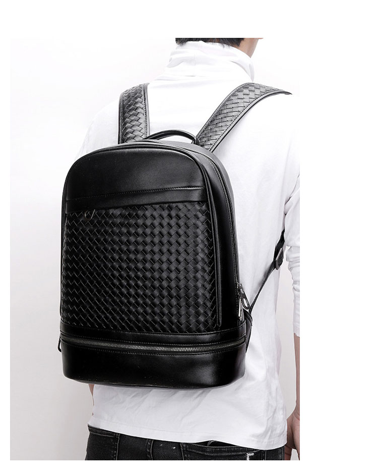 Whatna手作り編み込み 牛革ビジネスバッグメンズ バッグ 手提げ・リュックの2WAY厚手 本革レザー A4 15.6インチpc収納可 大容量 盗難防止 旅行 出張用 通勤 通学 就活 面接 バッグ かばん 男性用 ブラウン 黒（5389） 8