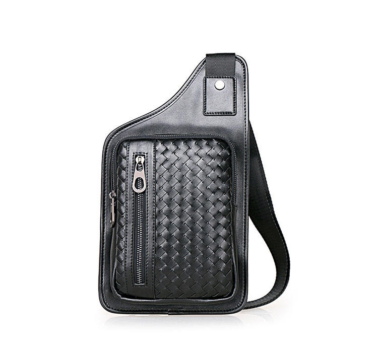 Whatna手作り編み込み 牛革 斜めがけ ボディバッグ ワンショルダー メンズ 本 革 厚手 レザー 黒 5005-1 0