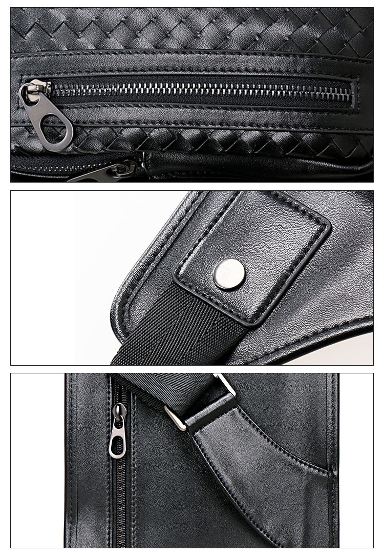 Whatna手作り編み込み 牛革 斜めがけ ボディバッグ ワンショルダー メンズ 本 革 厚手 レザー 黒 5005-1 8