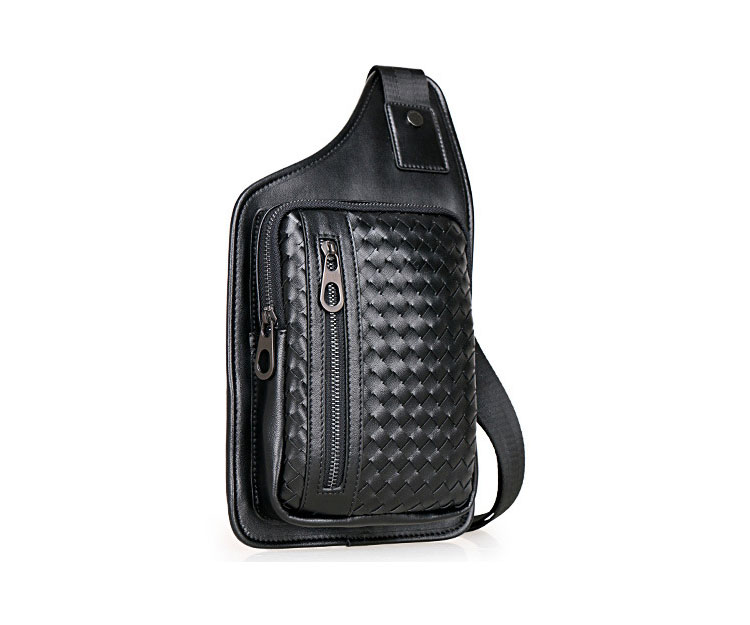 Whatna手作り編み込み 牛革 斜めがけ ボディバッグ ワンショルダー メンズ 本 革 厚手 レザー 黒 5005-1 1