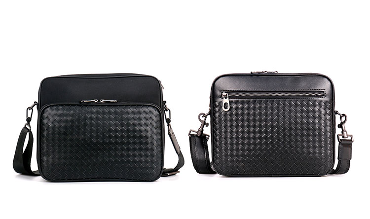 Whatna手作り編み込み 牛革 ショルダーバッグ メンズ メッセンジャーバッグ 横型 B5 10.5インチipad収納可 本 革 厚手 レザー ビジネスバッグ 小さい 斜めがけ バッグ 男性用 紳士用 黒 青(B#PR8960) 0