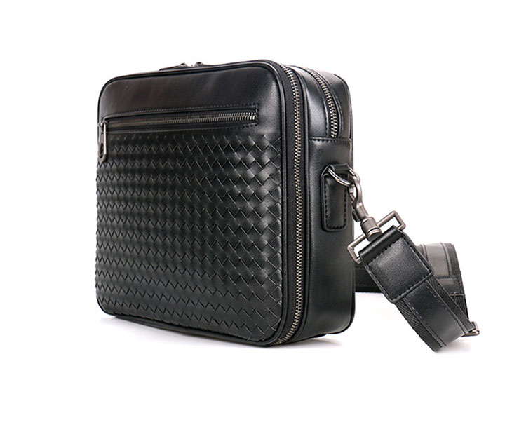 Whatna手作り編み込み 牛革 ショルダーバッグ メンズ メッセンジャーバッグ 横型 B5 10.5インチipad収納可 本 革 厚手 レザー ビジネスバッグ 小さい 斜めがけ バッグ 男性用 紳士用 黒 青(B#PR8960) 2