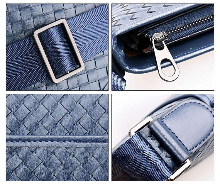 Whatna手作り編み込み 牛革 ショルダーバッグ メンズ メッセンジャーバッグ 縦型 B5 A4 12インチipad収納可 本 革 厚手 レザー ビジネスバッグ 小さい 斜めがけ バッグ 男性用 紳士用 黒 青(003-2) 7