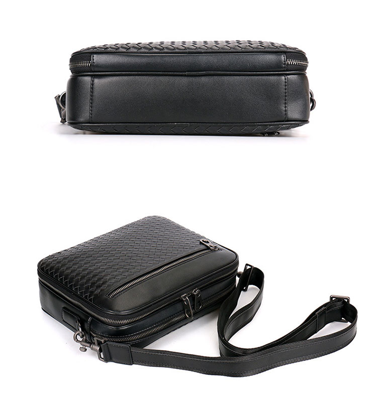 Whatna手作り編み込み 牛革 ショルダーバッグ メンズ メッセンジャーバッグ 横型 B5 10.5インチipad収納可 本 革 厚手 レザー ビジネスバッグ 小さい 斜めがけ バッグ 男性用 紳士用 黒 青(B#PR8960) 5