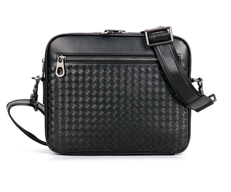 Whatna手作り編み込み 牛革 ショルダーバッグ メンズ メッセンジャーバッグ 横型 B5 10.5インチipad収納可 本 革 厚手 レザー ビジネスバッグ 小さい 斜めがけ バッグ 男性用 紳士用 黒 青(B#PR8960) 1