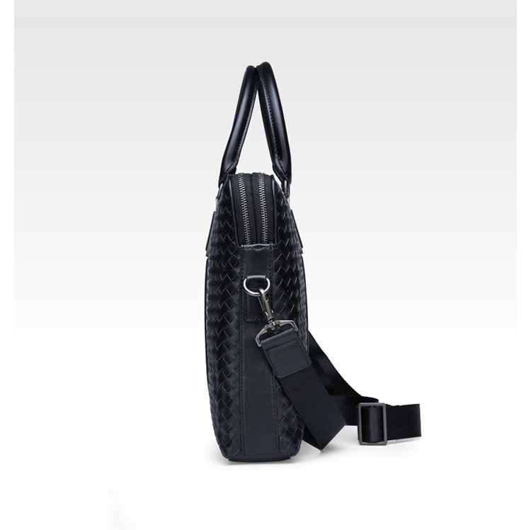 Whatna 手作り編み込み革ショルダーバッグ メンズ メッセンジャーバッグ 手提げバッグ A4 15.6インチpc 収納可 本革 ビジネス 通勤 通学 斜めがけ バッグ ワンショルダーバッグ自転車 かばん男性用 黒（025-5382） 2