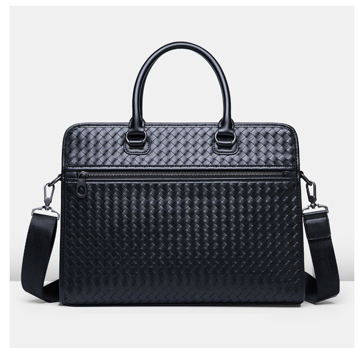 Whatna 手作り編み込み革ショルダーバッグ メンズ メッセンジャーバッグ 手提げバッグ A4 15.6インチpc 収納可 本革 ビジネス 通勤 通学 斜めがけ バッグ ワンショルダーバッグ自転車 かばん男性用 黒（025-1024） 1