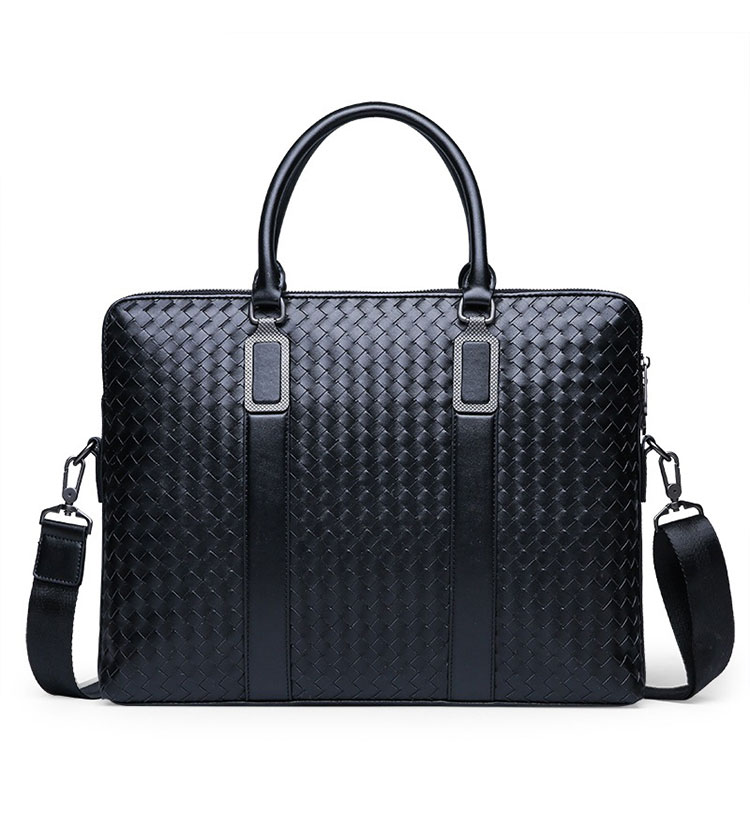Whatna 手作り編み込み革ショルダーバッグ メンズ メッセンジャーバッグ 手提げバッグ A4 15.6インチpc 収納可 本革 ビジネス 通勤 通学 斜めがけ バッグ ワンショルダーバッグ自転車 かばん男性用 黒（025-5382） 0