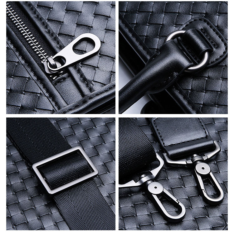 Whatna 手作り編み込み革ショルダーバッグ メンズ メッセンジャーバッグ 手提げバッグ A4 15.6インチpc 収納可 本革 ビジネス 通勤 通学 斜めがけ バッグ ワンショルダーバッグ自転車 かばん男性用 黒（025-1024） 8