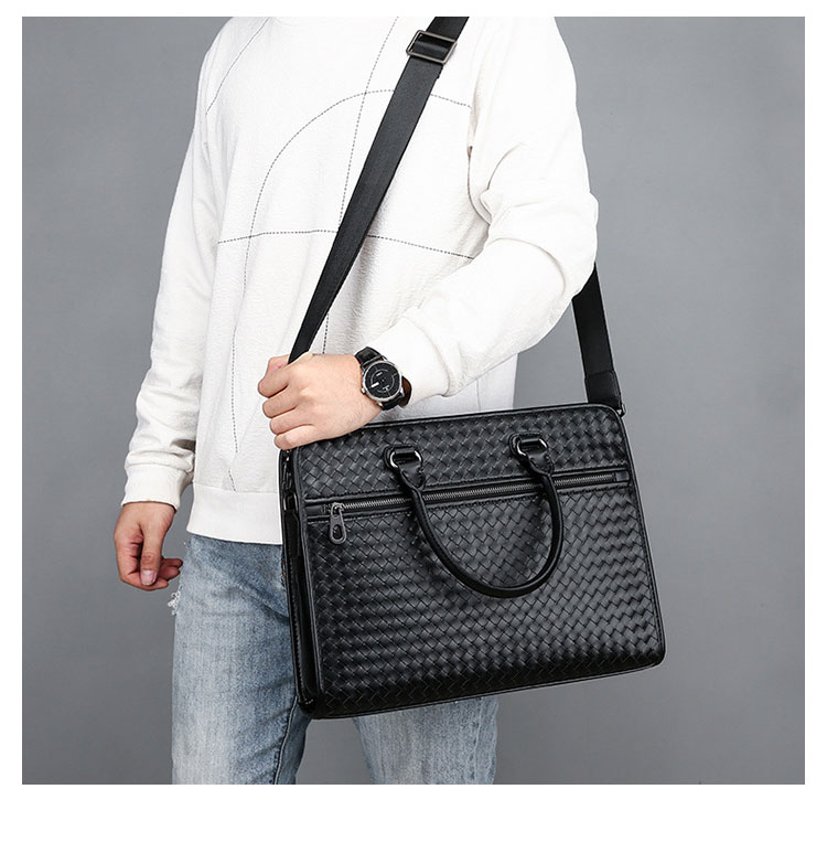 Whatna 手作り編み込み革ショルダーバッグ メンズ メッセンジャーバッグ 手提げバッグ A4 15.6インチpc 収納可 本革 ビジネス 通勤 通学 斜めがけ バッグ ワンショルダーバッグ自転車 かばん男性用 黒（025-1024） 10