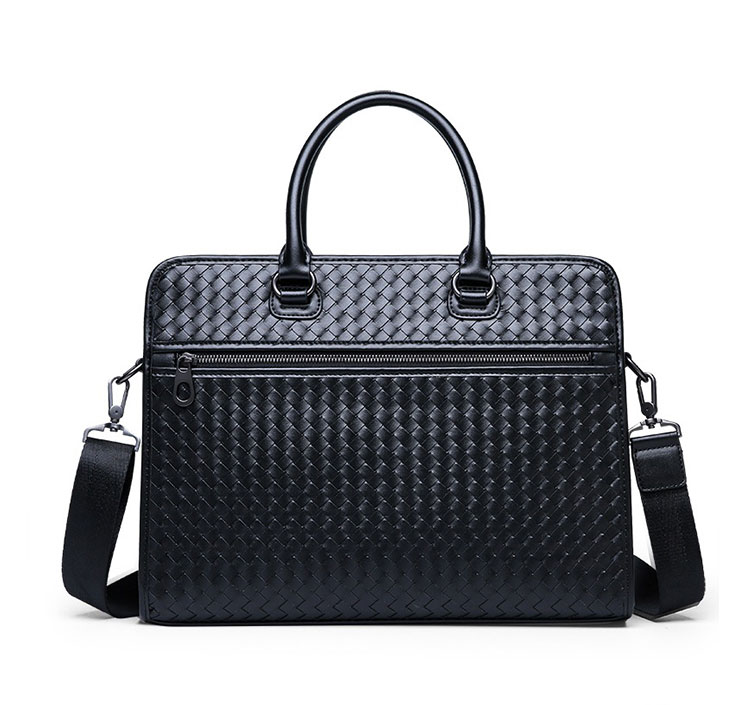 Whatna 手作り編み込み革ショルダーバッグ メンズ メッセンジャーバッグ 手提げバッグ A4 15.6インチpc 収納可 本革 ビジネス 通勤 通学 斜めがけ バッグ ワンショルダーバッグ自転車 かばん男性用 黒（025-1024） 0
