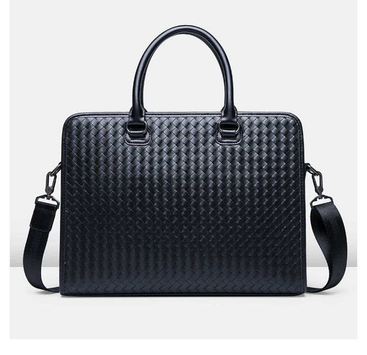 Whatna 手作り編み込み革ショルダーバッグ メンズ メッセンジャーバッグ 手提げバッグ A4 15.6インチpc 収納可 本革 ビジネス 通勤 通学 斜めがけ バッグ ワンショルダーバッグ自転車 かばん男性用 黒（025-1024） 2