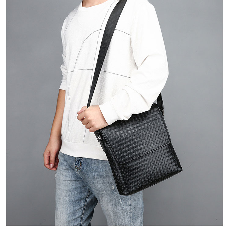 Whatna手作り編み込み 革 ショルダーバッグ メンズ メッセンジャーバッグ 縦型 B5 10.5インチipad収納可 本 革 厚手 レザー ビジネスバッグ 小さい 斜めがけ バッグ 男性用 紳士用 黒 (0086) 10