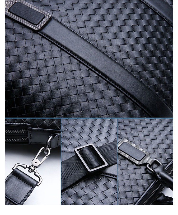 Whatna 手作り編み込み革ショルダーバッグ メンズ メッセンジャーバッグ 手提げバッグ A4 15.6インチpc 収納可 本革 ビジネス 通勤 通学 斜めがけ バッグ ワンショルダーバッグ自転車 かばん男性用 黒（025-5382） 7