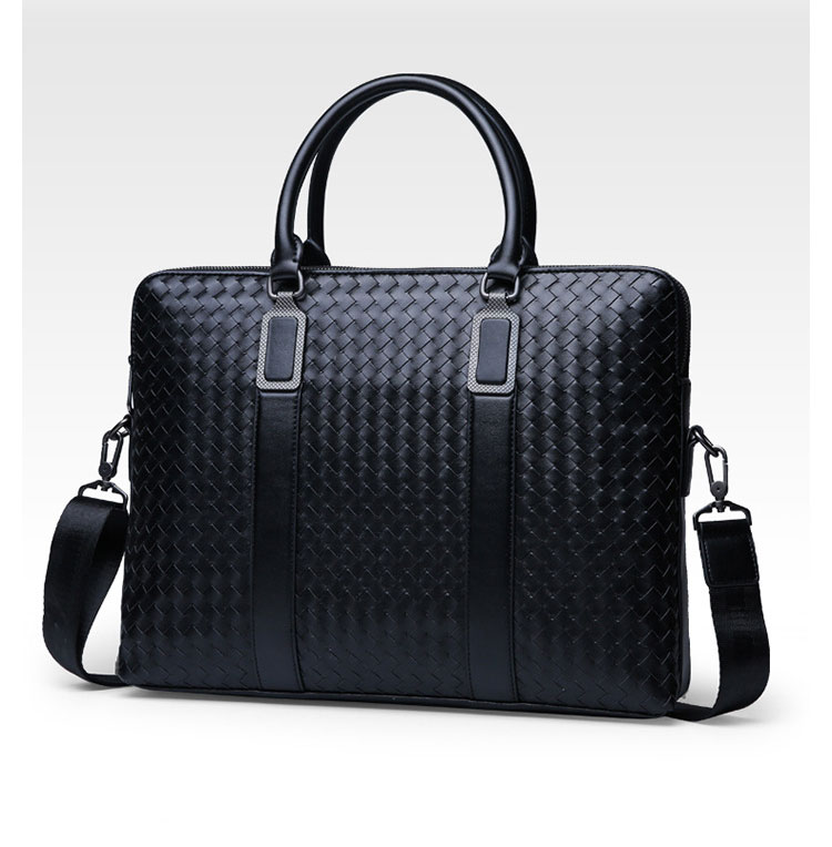 Whatna 手作り編み込み革ショルダーバッグ メンズ メッセンジャーバッグ 手提げバッグ A4 15.6インチpc 収納可 本革 ビジネス 通勤 通学 斜めがけ バッグ ワンショルダーバッグ自転車 かばん男性用 黒（025-5382） 1