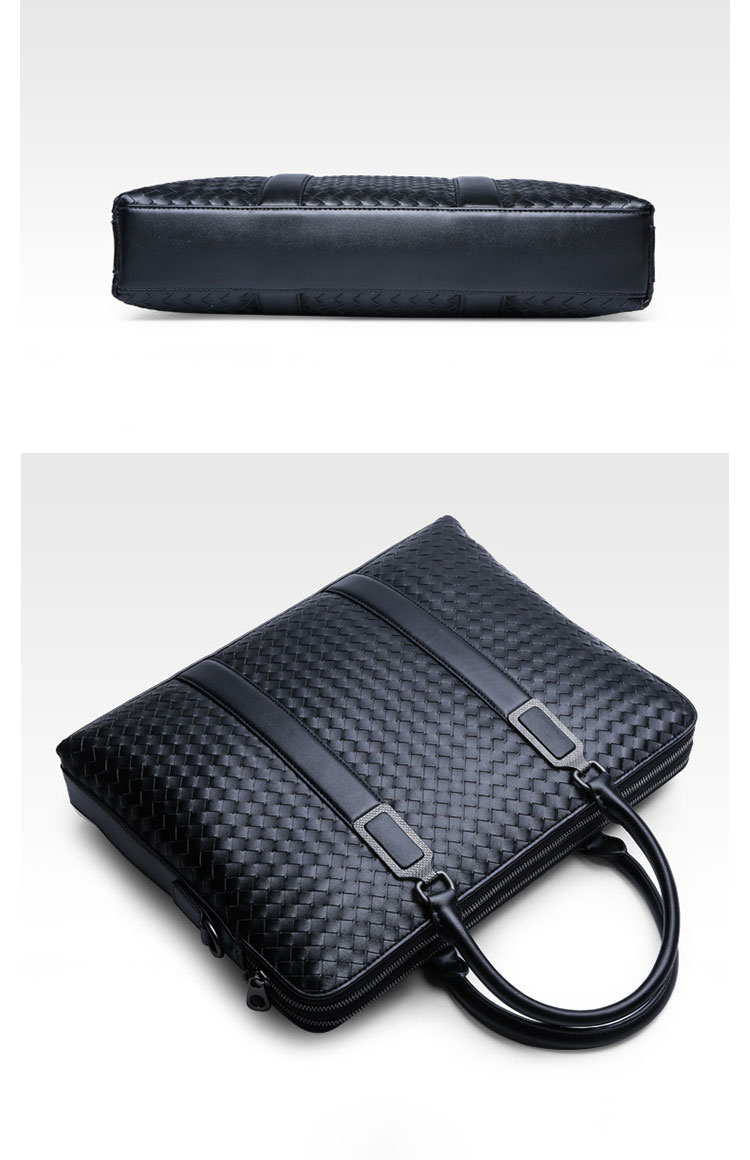 Whatna 手作り編み込み革ショルダーバッグ メンズ メッセンジャーバッグ 手提げバッグ A4 15.6インチpc 収納可 本革 ビジネス 通勤 通学 斜めがけ バッグ ワンショルダーバッグ自転車 かばん男性用 黒（025-5382） 3