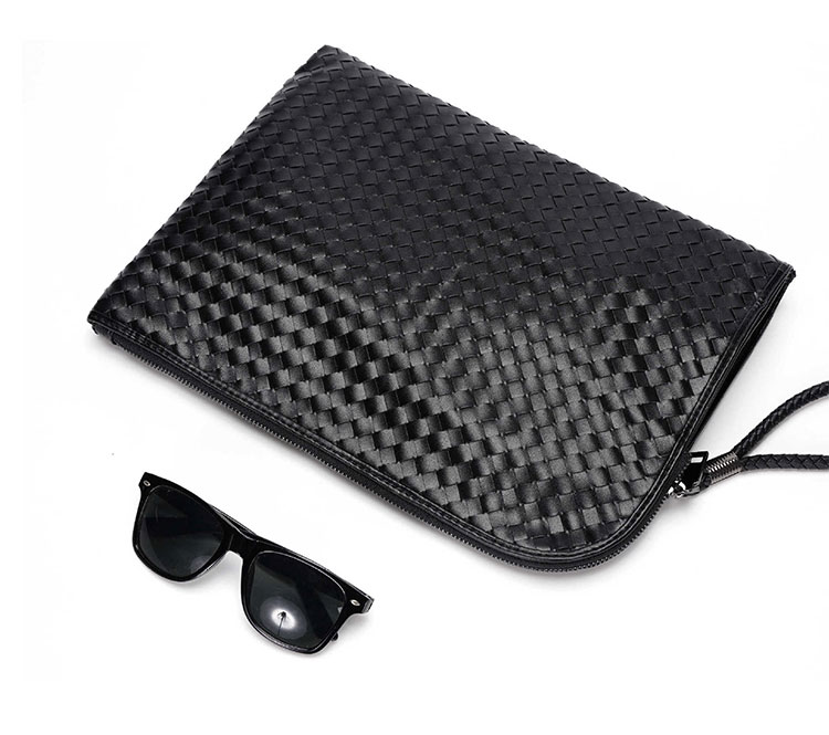 Whatna手作り編み込み 革 セカンドバッグ メンズ クラッチ バッグ大きめ A4 13.3 ipad air収納可 厚手 本 革ファイルバッグ 封筒袋 手持ちバッグ ビジネス カジュアル フォーマル 結婚式バッグ 冠婚葬祭 バッグ 紳士用 男性用 (YH3055) 2