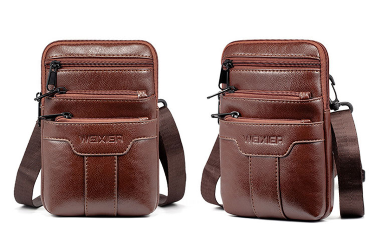 Whatna 2way革 ミニショルダーバッグ メンズ  ウエストバッグ ポーチ 厚手本 革 縦型 小さめ メッセンジャーバッグ 通学 通勤バッグ ショルダーミニポーチ 軽量 実用 自転車かばん プレゼント男性（8612） 2