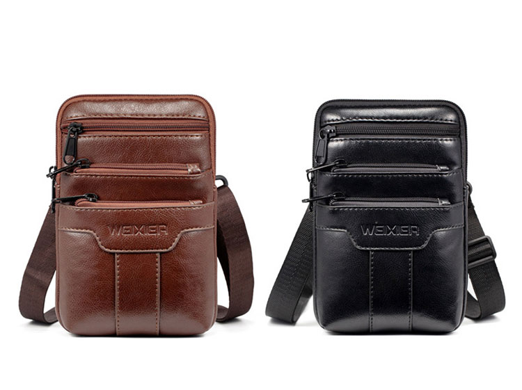 Whatna 2way革 ミニショルダーバッグ メンズ  ウエストバッグ ポーチ 厚手本 革 縦型 小さめ メッセンジャーバッグ 通学 通勤バッグ ショルダーミニポーチ 軽量 実用 自転車かばん プレゼント男性（8612） 0