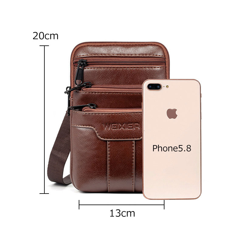 Whatna 2way革 ミニショルダーバッグ メンズ  ウエストバッグ ポーチ 厚手本 革 縦型 小さめ メッセンジャーバッグ 通学 通勤バッグ ショルダーミニポーチ 軽量 実用 自転車かばん プレゼント男性（8612） 3