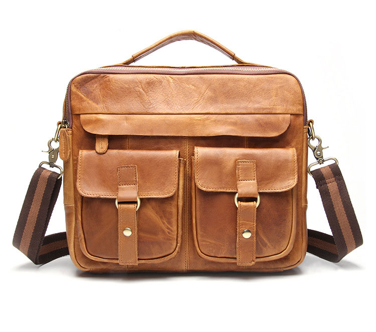 Whatna 牛革 ビジネス バッグ メンズ バッグ 2way ショルダー 手提げバッグ A4 12インチipad 収納可 本革 ビジネス 通勤 通学 斜めがけ バッグ ワンショルダーバッグ自転車 かばん男性用ブラウン(B207) 1