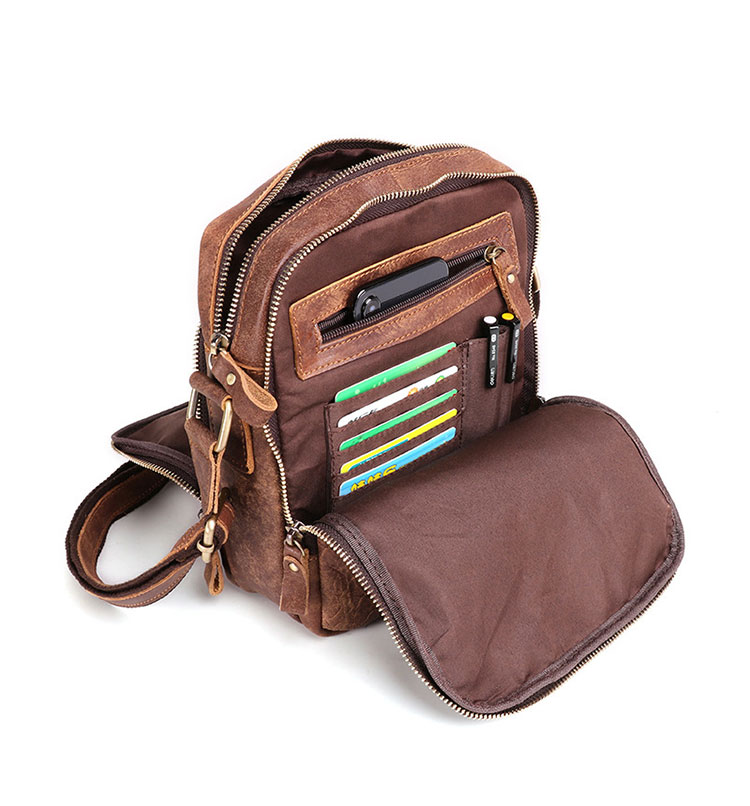 Whatna牛革ショルダーバッグ メンズ カード5枚収納可 厚手 本 革 レザー 縦型 小さめビジネスバッグ ipad 9.7収納可 革 通勤 通学 斜めがけバッグ オシャレ な シンプル な 軽量 実用 自転車 かばん男性用（6423） 5