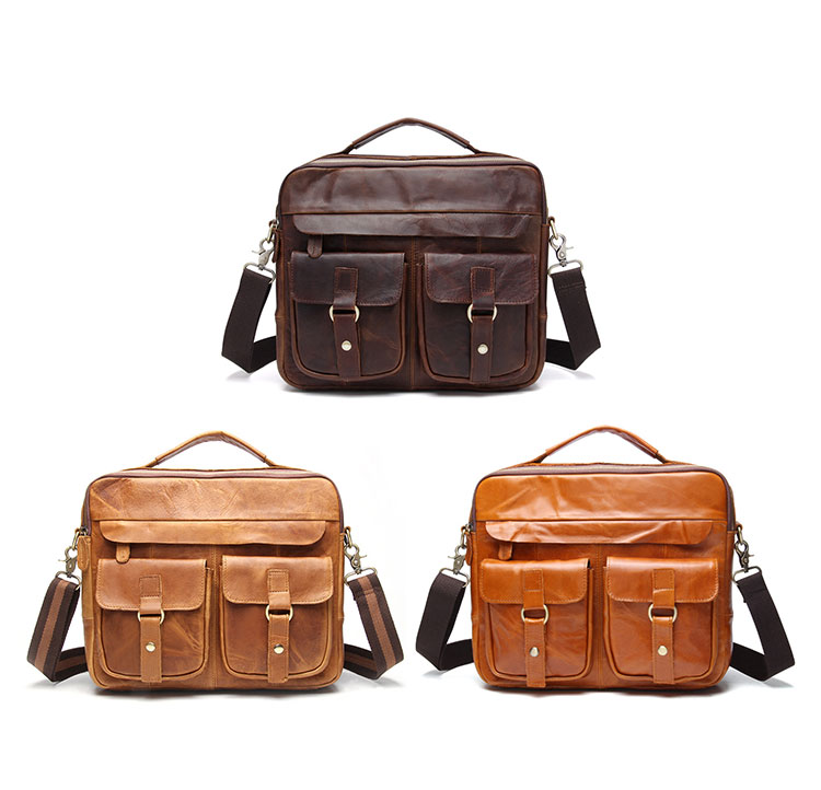 Whatna 牛革 ビジネス バッグ メンズ バッグ 2way ショルダー 手提げバッグ A4 12インチipad 収納可 本革 ビジネス 通勤 通学 斜めがけ バッグ ワンショルダーバッグ自転車 かばん男性用ブラウン(B207) 0