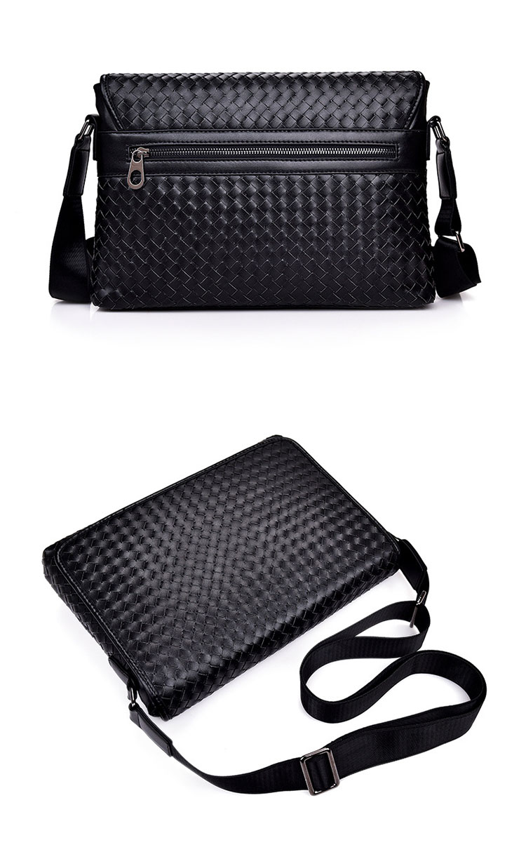 Whatna手作り編み込み 革 ショルダーバッグ メンズ メッセンジャーバッグ 横型 縦型 A4 10.5インチipad収納可 本 革 厚手 レザー ビジネスバッグ 小さい 斜めがけ バッグ 男性用 紳士用 黒 (6709) 3