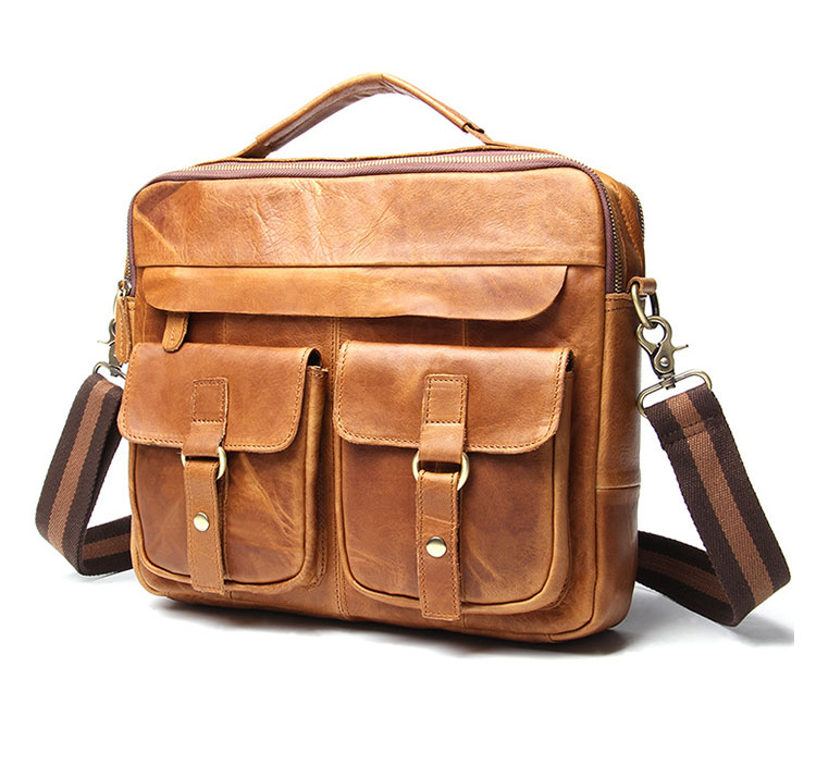 Whatna 牛革 ビジネス バッグ メンズ バッグ 2way ショルダー 手提げバッグ A4 12インチipad 収納可 本革 ビジネス 通勤 通学 斜めがけ バッグ ワンショルダーバッグ自転車 かばん男性用ブラウン(B207) 2