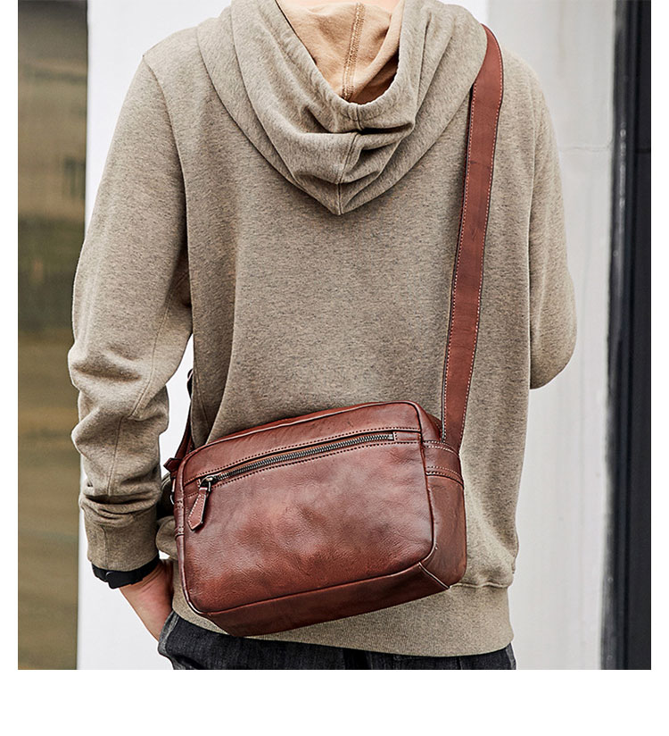 Whatna 天然牛革 ショルダーバッグ メンズ メッセンジャーバッグ 横型 小さめ ビジネスバッグ 革通勤 通学 斜めがけバッグ オシャレ な シンプル な 軽量 実用 自転車 かばん男性用 ブラウン 黒(Z15) 8